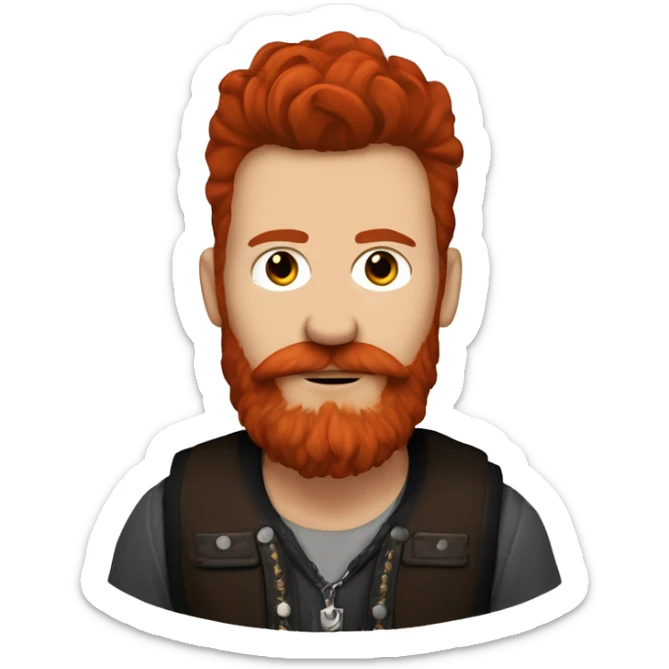 Baltic German Russian Métis Country Punk Guy, Black Auburn Hair, Close Trimmed Red Beard sticker