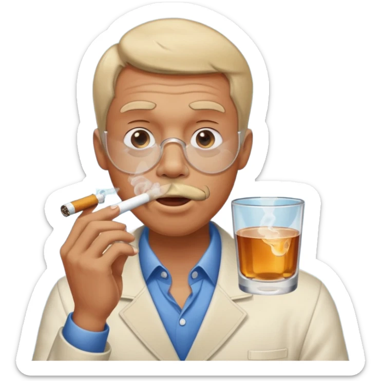 Man smoking from glass pong , the pong in his mouth (like this pong ⚗️) sticker