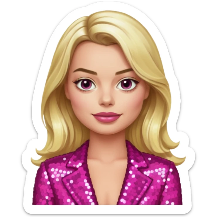 Maggot Robbie with long blonde hair, dark pink sequin outfit sticker