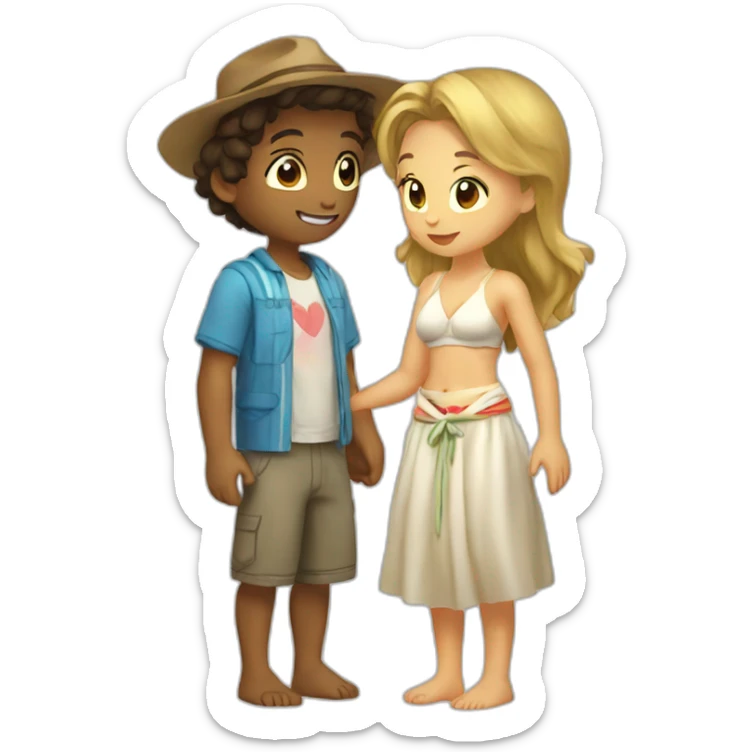 with beach clothes young metis man and white woman kiss love sticker
