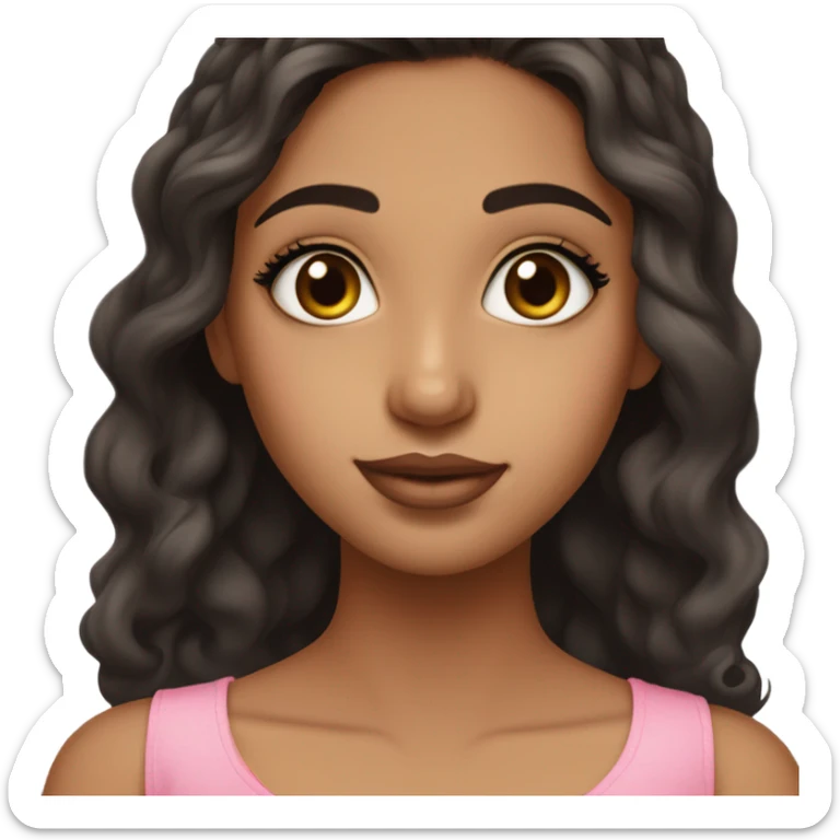 punjabi girl with fair skin, brown eyes, long curled lashes, slightly blemished skin, four freckles on nose, pinkish rose lips that are on the shorter but full sha sticker