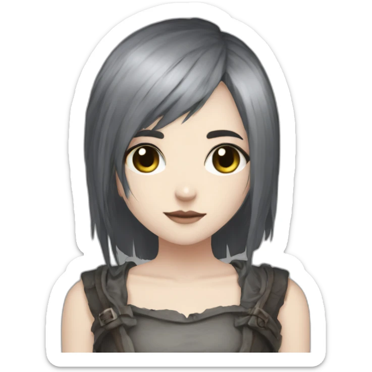 goth,girl,ash color hair,dark-souls,long,adorable,thin face,thick tghits sticker