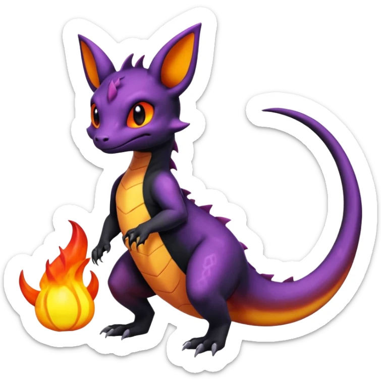 Shiny Cute Spooky Salandit-Umbreon-Charmeleon-Fakémon-hybrid-creature (full body)  sticker
