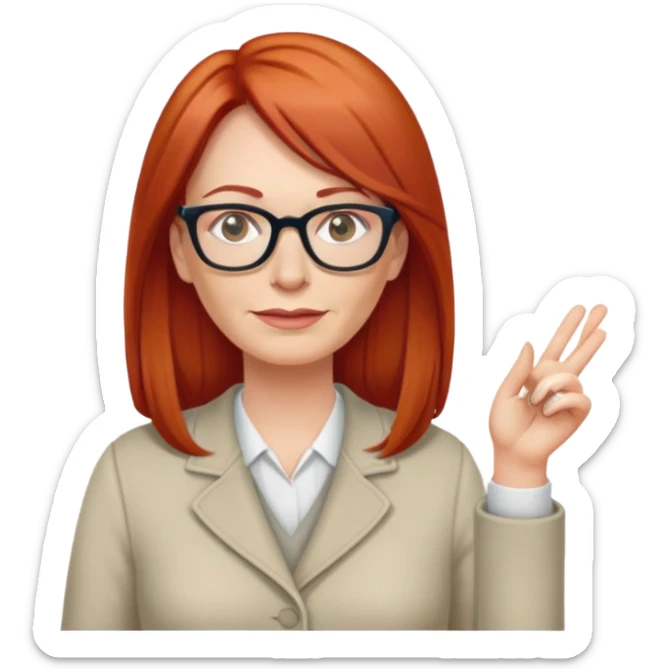 middle age Red head long straight hair pale skin wearing glasses sticker
