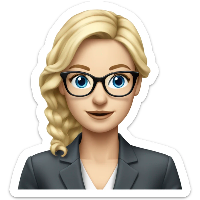 Pretty Caucasian blonde woman with glasses in a suit working, hyper realistic with blue eyes  sticker