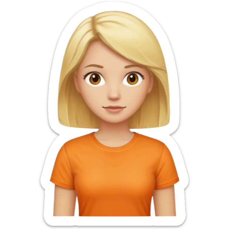 woman with blond hair standing, full body, wearing a light orange shirt sticker