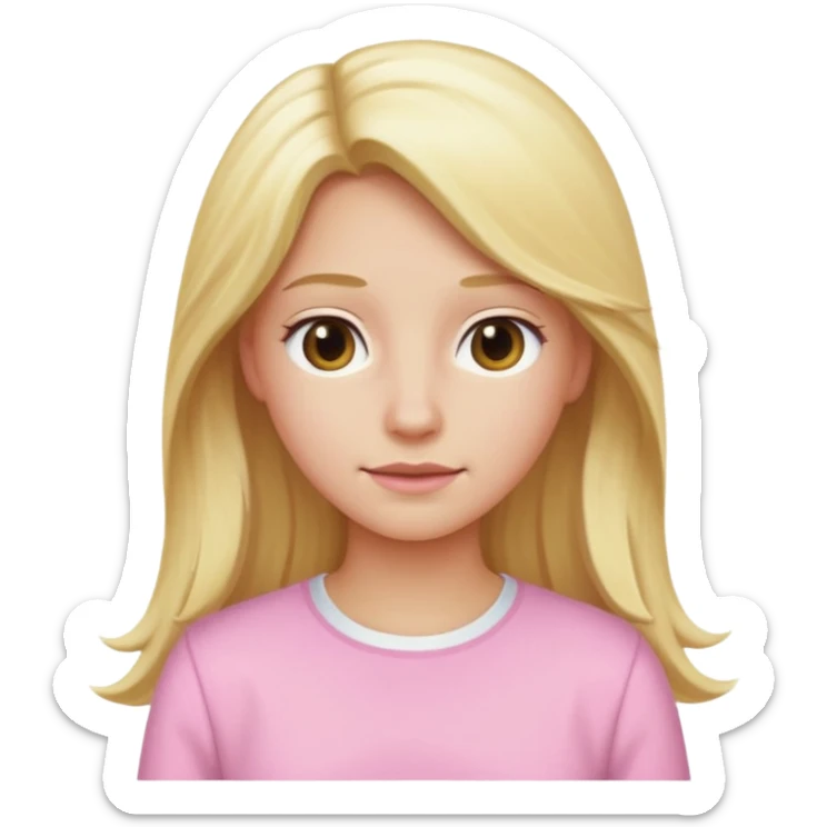 back view of a blonde with long hair, wearing light pink clothes, iOS Apple emoji style sticker