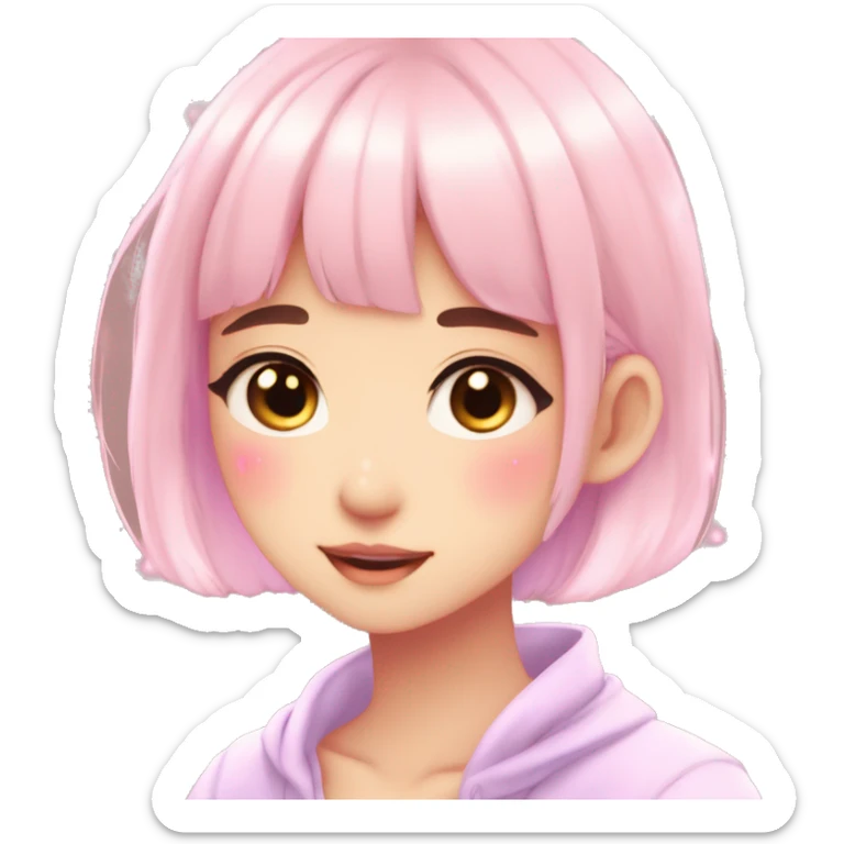 Gorgeous bright sparkly romantic Asian anime pastel girl with blushing face aesthetic trending style outside sticker