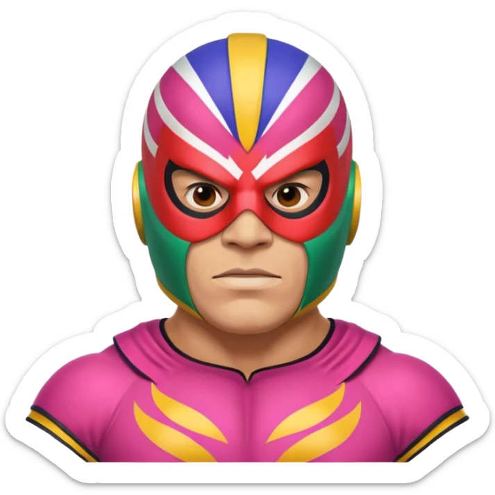 Mexican wrestler portrait, head and shoulders only, colorful luchador mask, muscular collar, confident expression, 3D cartoon, mobile game icon style, clean background, no text, no watermark
 sticker