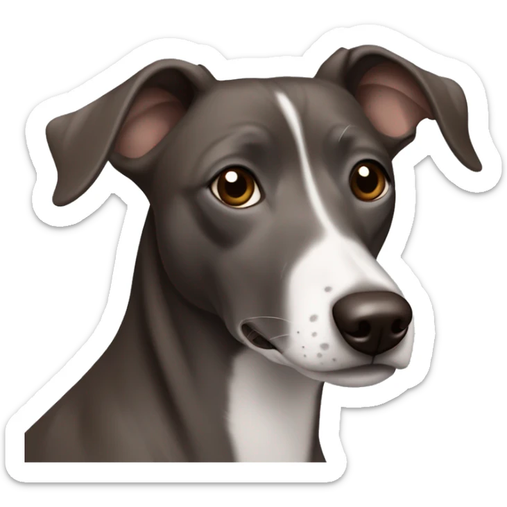Dark Grey brown Formosa mountain dog and Italian greyhound mix, dark brown eyes, ears up sticker