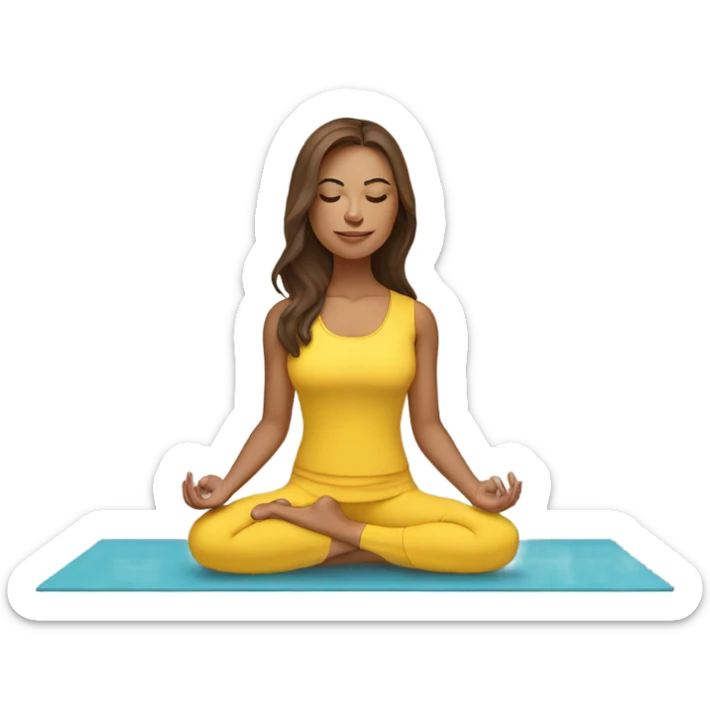 white girl with brown hair doing yoga in yellow clothes sticker