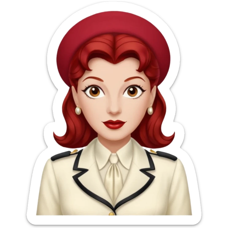 LaVerne Andrews from The Andrews Sisters with dark  red hair, ivory outfit sticker