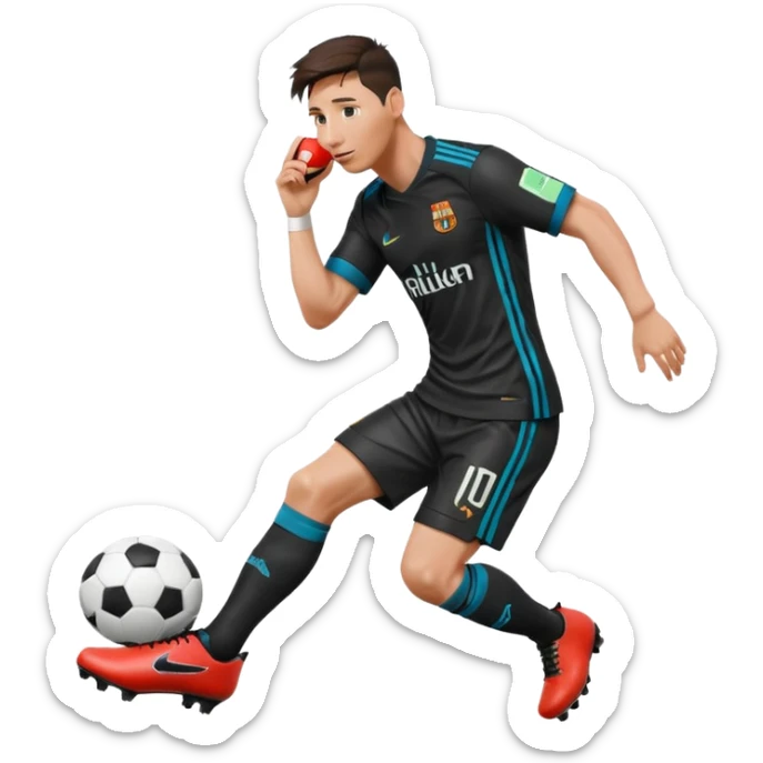 Lionel Messi holding and kissing a football boot with CR7 initials sticker