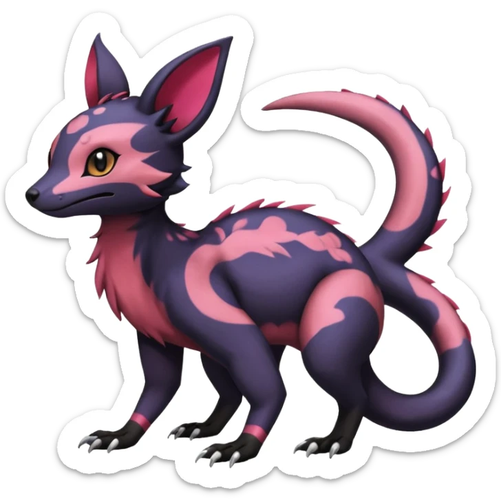 Rare epic aesthetic colorful Salandit-Noibat-Eevee-Civet-species-Fakemon-hybrid-creature, with markings, full body sticker