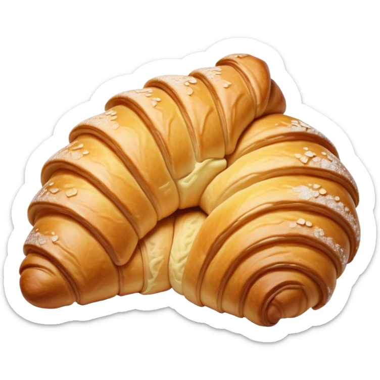 Cinematic Realistic Croissant Pastry Emoji, depicted as a flaky, buttery crescent with a golden, crisp exterior rendered with exquisite detail and warm, inviting lighting. sticker