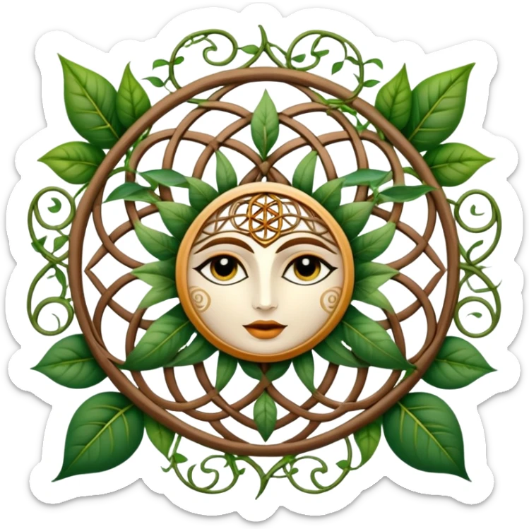 Boho style Flower of life s by vines that have mystical eyes in the leaves sticker