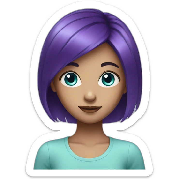 Young Girl with Cyan eye and dark  purple hair sticker