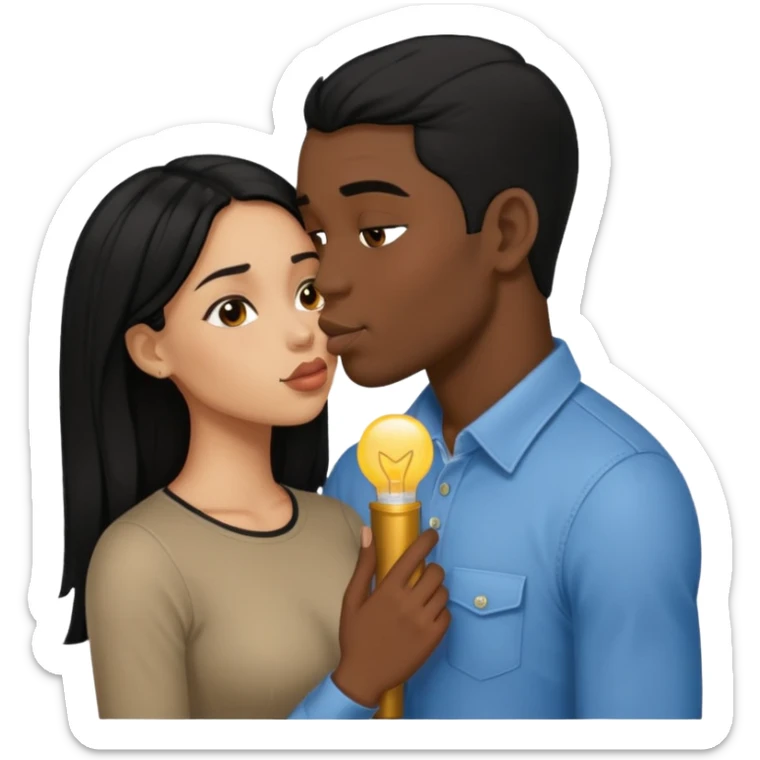 ligh skin black hair man kissing ligh skin black hair woman sticker