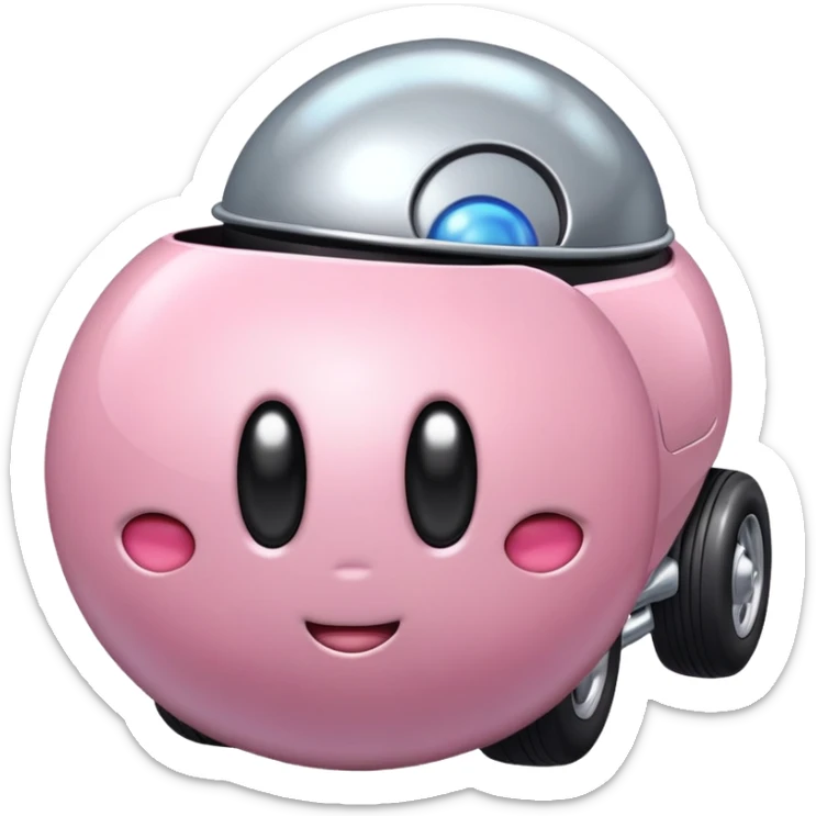 Metal cute black eyes Kirby ball driving on 4 car wheels sticker