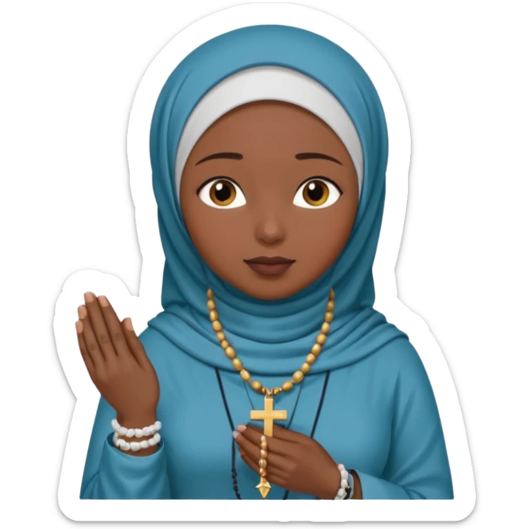 darkskin muslim black woman praying with hijab on and rosary sticker