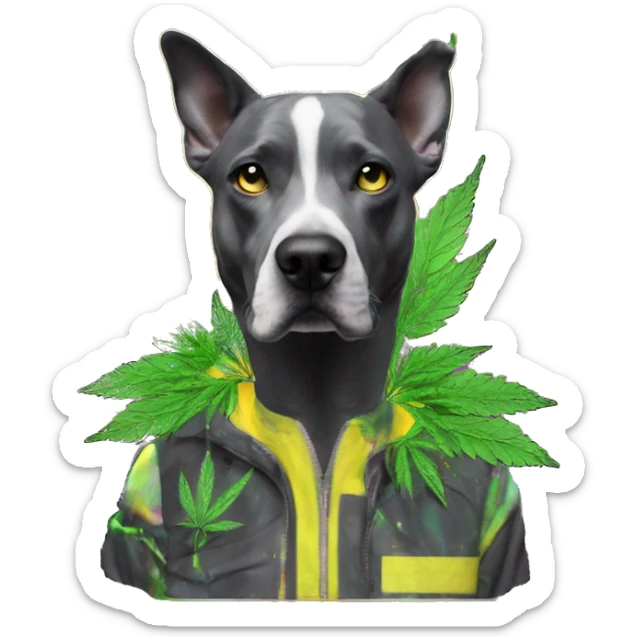 420 .Zombie_ Vaporwave black holographic oilslick zombie unicorn dog smoking yellow caution tape hemp leaves Pegasus hemp plants sticker