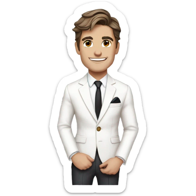 One simple, cute, emoji of Antoni Porowski from Queer Eye in a white suit and a white tie. Dark brown hair sticker