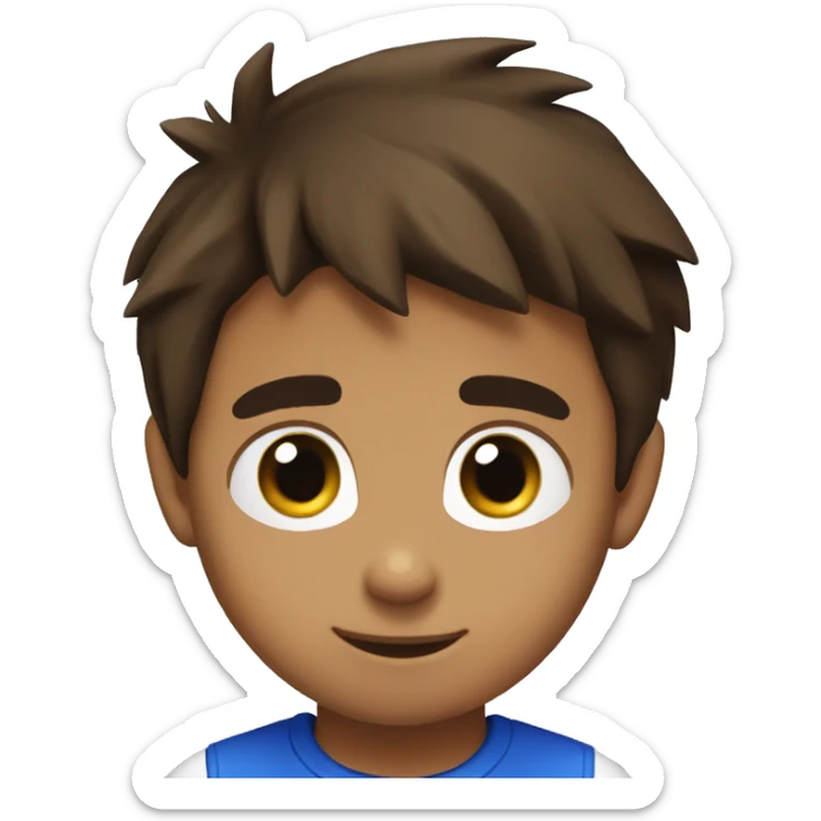 A young boy with short brown hair and brown eyes wearing a blue sonic the hedgehog shirt
 sticker