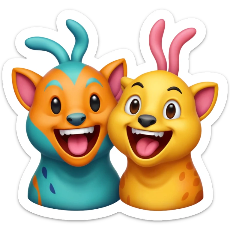 Two creatures have fun in a strange place where animals yell out and the spirit is yelled  sticker