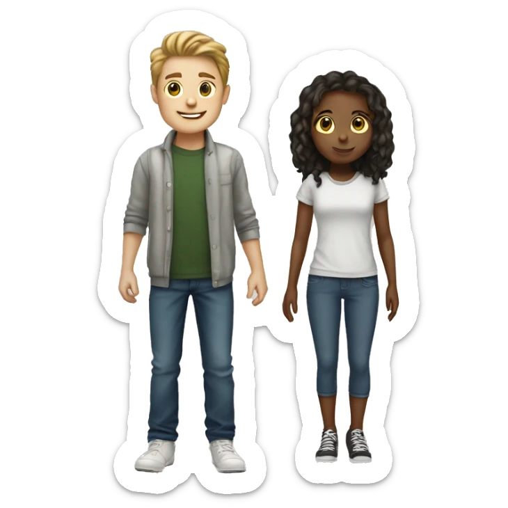 Generate an emoji of two white friends boy and girl standing sticker