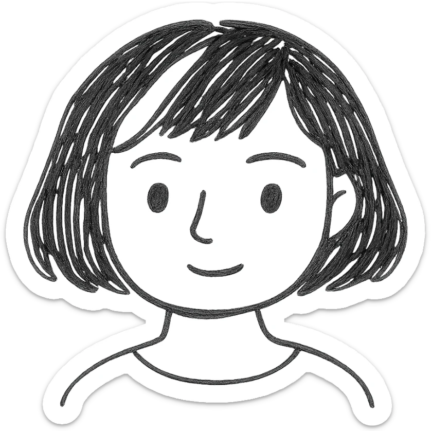 girl with short black hair, bob, with a white strand and gray eyes sticker