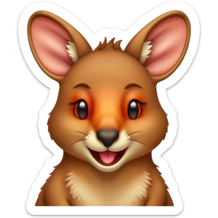 Cinematic Cute Yawning Kangaroo Portrait Emoji, Head tilted slightly with a dramatic, wide-open yawn, showcasing a soft, downy red-orange fur with gently drooping ears and round amber eyes barely open in drowsy contentment, Simplified yet irresistibly adorable features, highly detailed, glowing with a soft, cozy glow, high shine, relaxed yet expressive, stylized with a touch of outback charm, bright and endearing, soft glowing outline, capturing the essence of a sleepy yet affectionate kangaroo, so drowsy it feels like it could stretch out of the screen and curl up for a nap! sticker