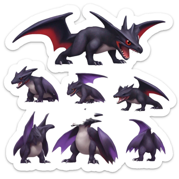 Black Cool Edgy Nargacuga-Garchomp-Noivern Fakémon  with White and Red and purple and black Edgy markings sticker
