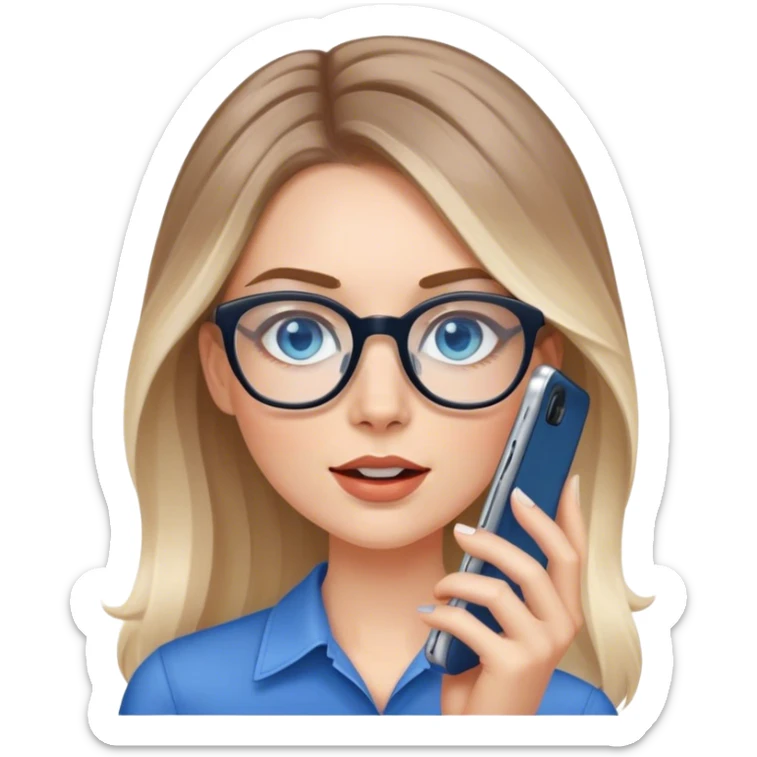 Pale Realistic balage hair woman wearing glasses and blue eyes speaking on 1 cell phone sticker
