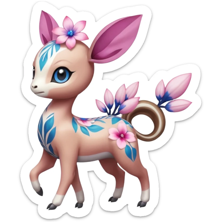 Cute Romantic Realistic  Floral Meloetta-Palkia-Digimon-Pokémon-Fakémon-hybrid-fusion, full body sticker