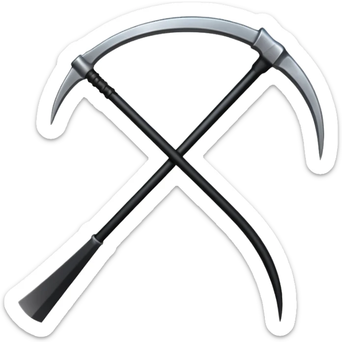 The scythe of the God of Death, a symbol of death, is long and straight, entirely in deep black. sticker