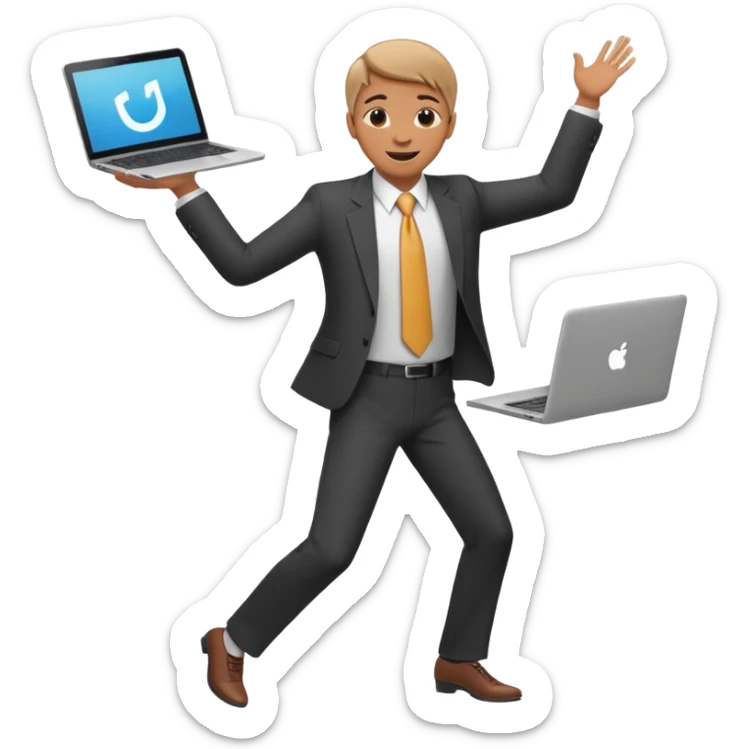 create a person emoji of Barcushake is the superpower name The mover & shaker who stays organised with a laptop dancing sticker