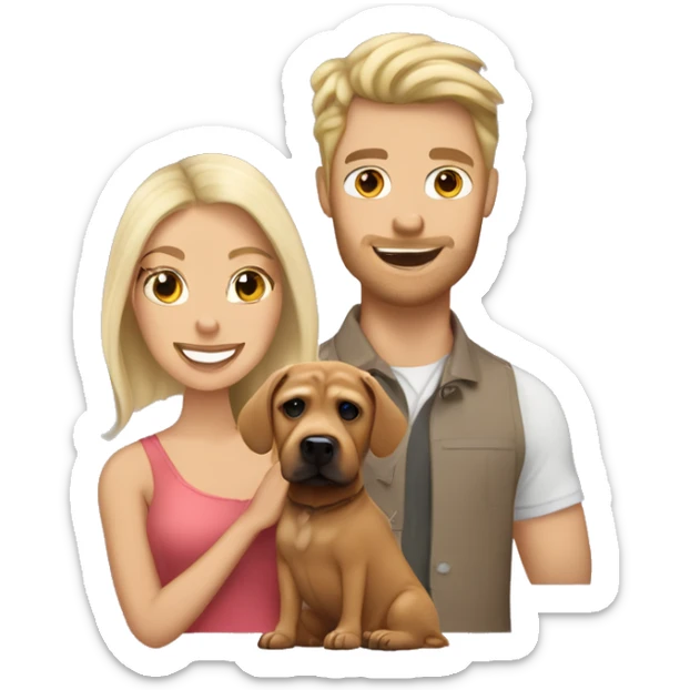 Tanned Blonde woman and tanned blonde man with white dachshund and chocolate shar pei  sticker