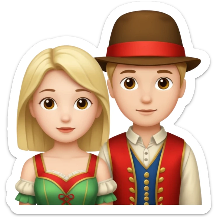 crie uma imagem com duas crianças fantasiadas brincando, um menino e uma menina, descontraidos sticker