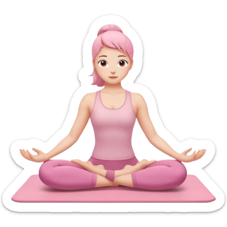 pink pilates girl, minimalist, soft pink tones, stretching on a mat, clean lines, round face sticker