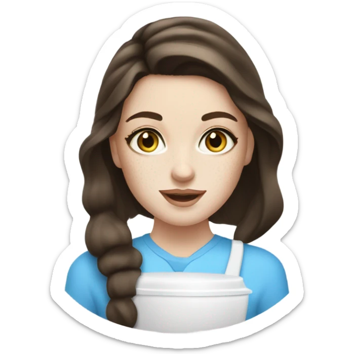 White Skin care on white freackles skin of a brunett blue eyes girl doing skincare steps sticker