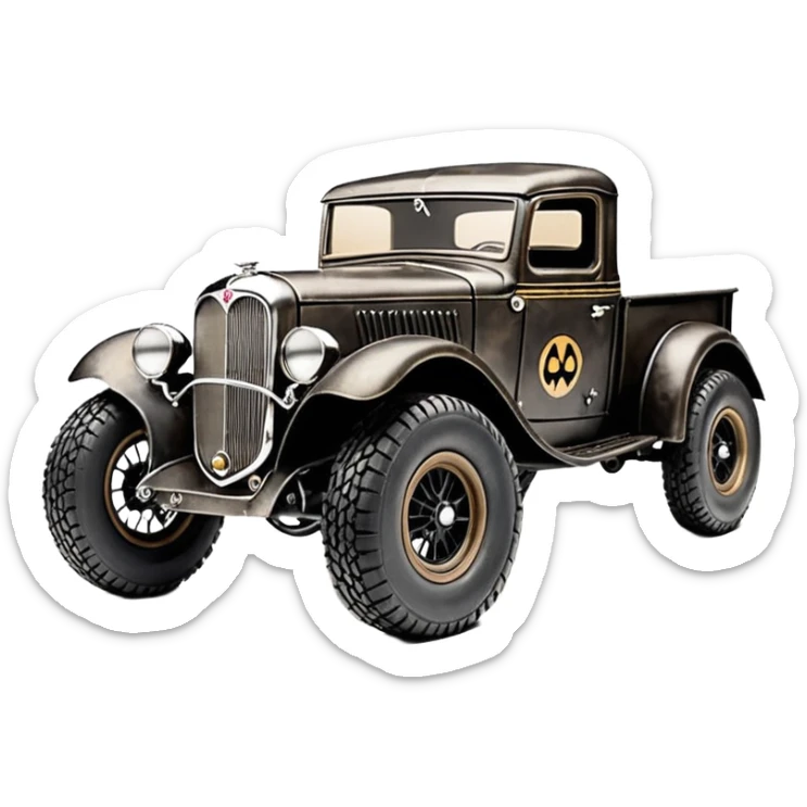 1:10 off-road lcg short wheelbase jumping Basher CatWoman’s 1934 blackened tarnished hotrod ford jaguar rc pickup (extra wide low-profile rock climbing tires without fenders) sticker