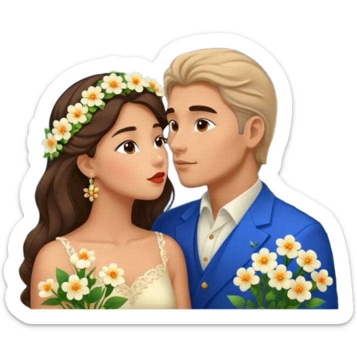 Kissing Couple traveling in Montenegro russian man and elegant  Latina girl delicate flowers and mountains in the background  sticker