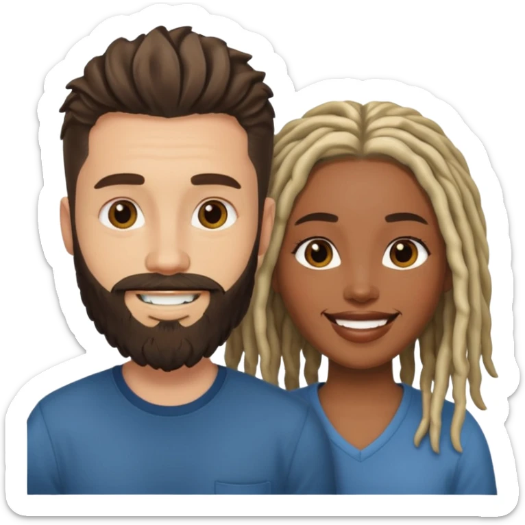 Couple emoji -WHITE with man with beard, BLACK FEMALEwith mid length locs sticker