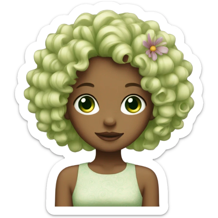 Curly girl with flower in hair green eyes  sticker