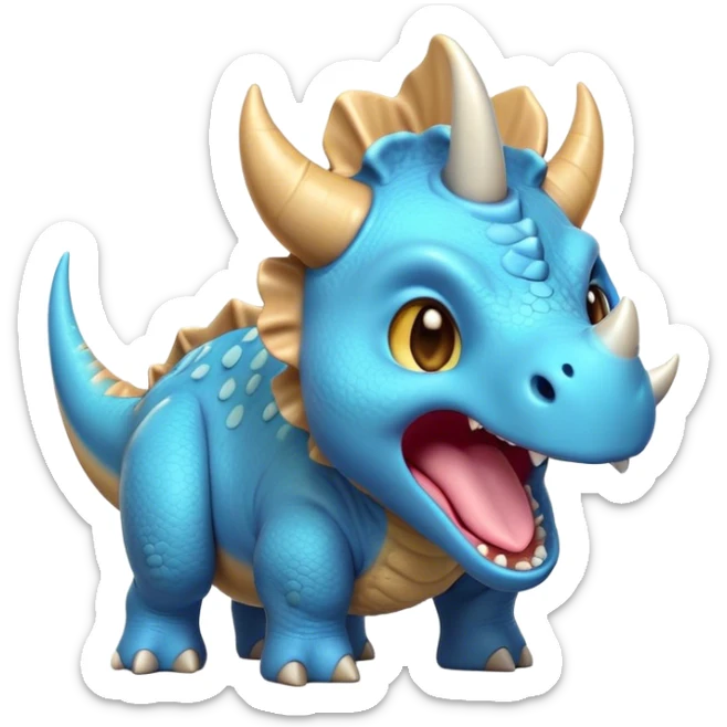 Cinematic Cute Yawning Triceratops Portrait Emoji, Head tilted slightly with a dramatic, wide-open yawn, showcasing a robust, horned body with a frilled head and sleepy, half-closed eyes, Simplified yet irresistibly cute features, highly detailed, glowing with a soft, cozy prehistoric glow, high shine, relaxed yet expressive, stylized with a dash of whimsical ancient charm, soft glowing outline, capturing the essence of a drowsy yet affectionate Triceratops that appears ready to stretch and yawn its way out of the screen! sticker
