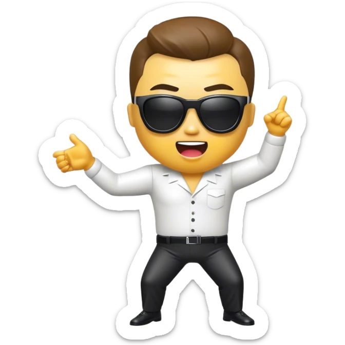 Cinematic Realistic Gangnam Style Pop Culture Emoji, showcasing a playful, iconic portrayal inspired by the hit song rendered with dynamic textures and fun, energetic lighting. sticker