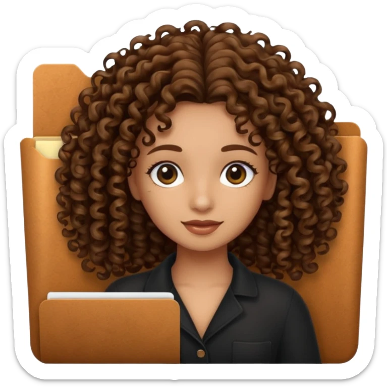 black transparent folder with a canela skin girl with curly hair logo  sticker