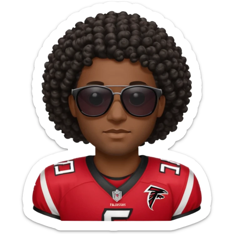 Black man with black sunglasses and curly hair in Atlanta falcons jersey sticker