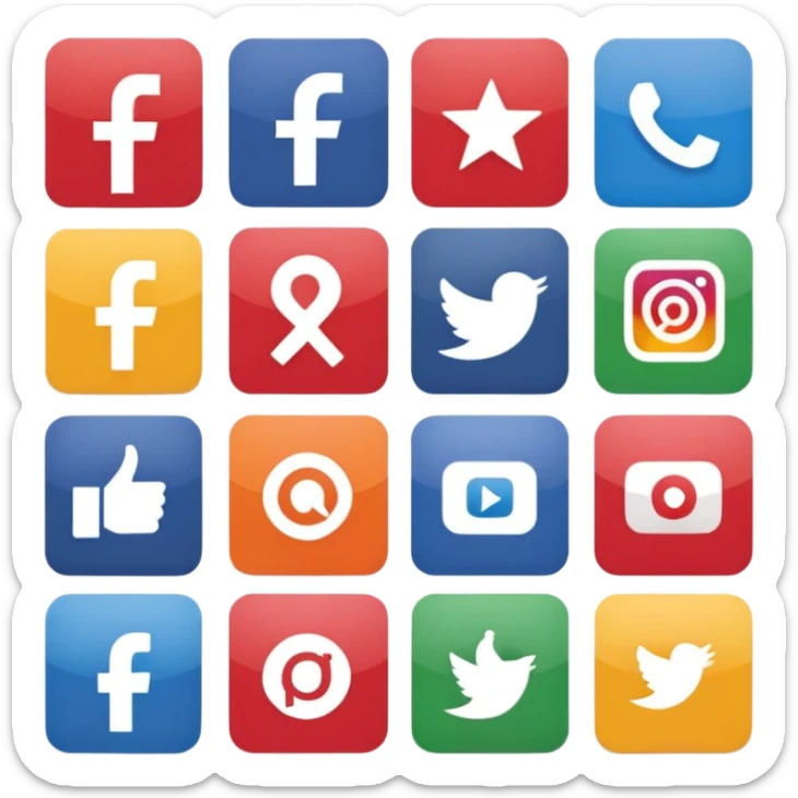 Socail media sauare emoji style icons 
Creat the quadrant with the logos of FB, X, Trustpilot, Instagram, Youtube, Linkedin sticker