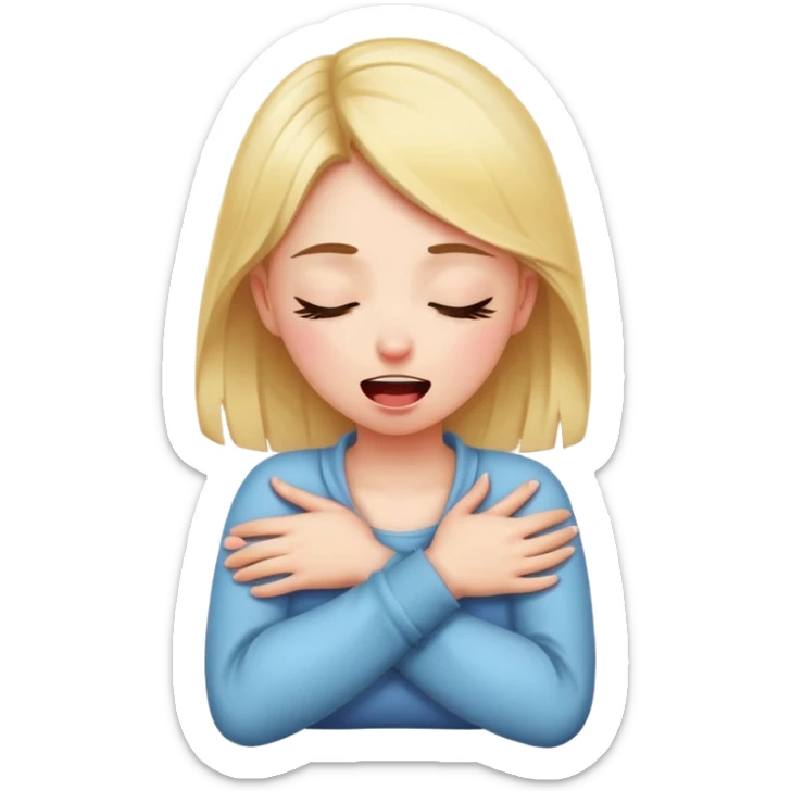 girl holding her arms crossed over her neck with her tongue out and eyes closed sticker